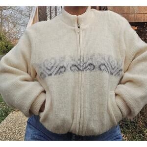 Samband of Iceland Womens Vtg 80s Ski Cabin Fair Isle Nordic Wool Zip Jacket M